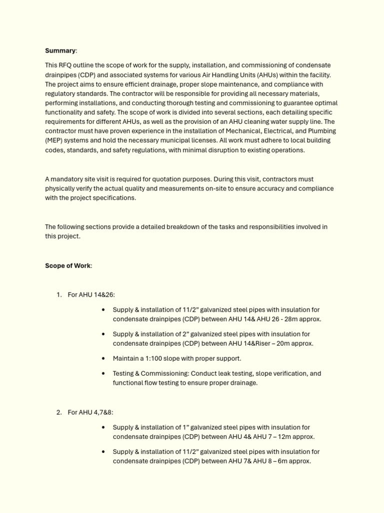 CDP Installation for AHUs Project Scope | PDF | Regulatory Compliance ...