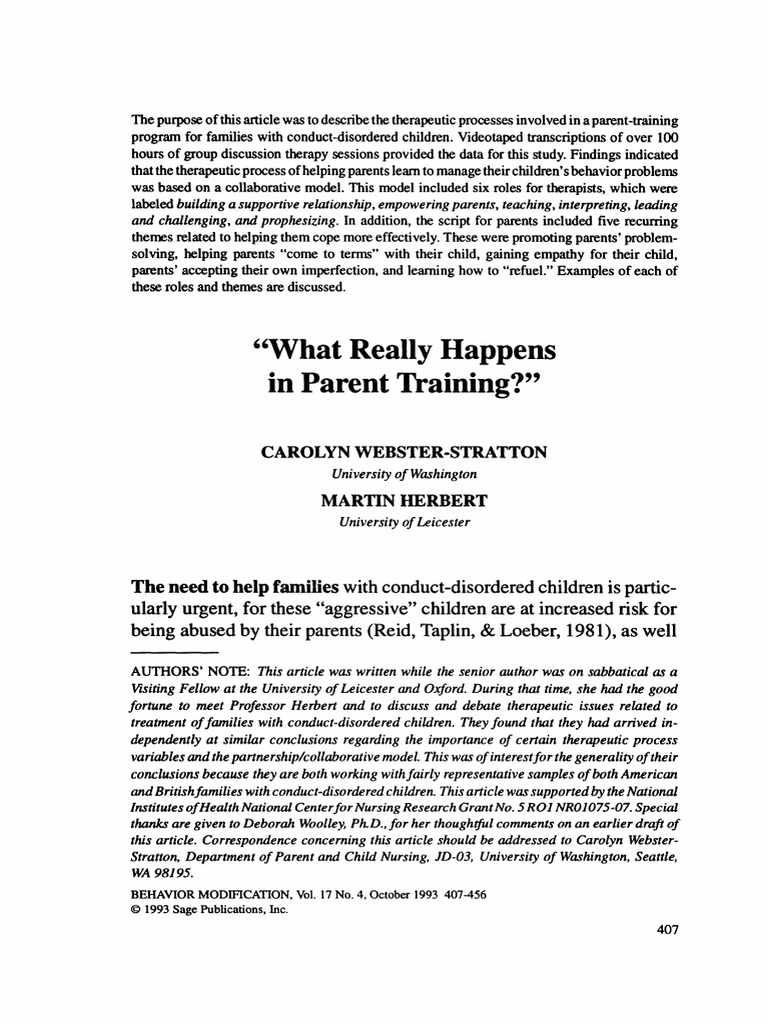 What Really Happens in Parent Training - . | PDF