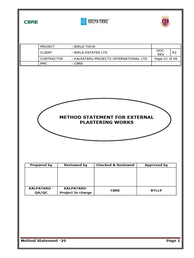 Method Statement for External Plastering | PDF | Plaster | Building ...