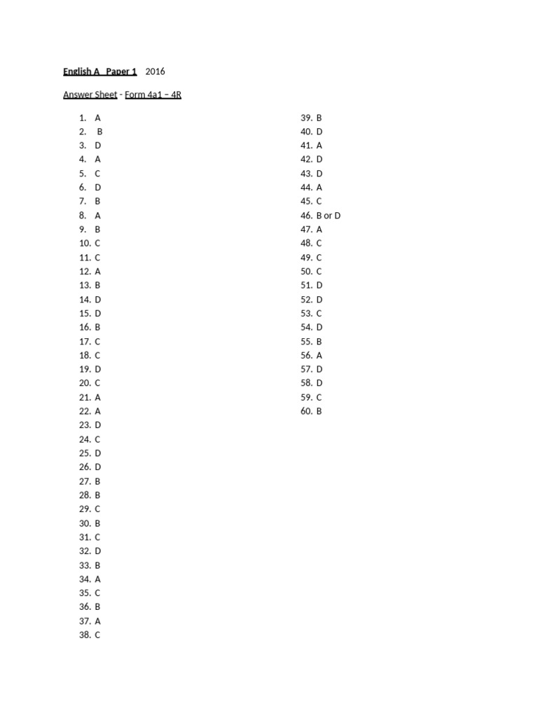 English A Paper 1 Answer Key | PDF