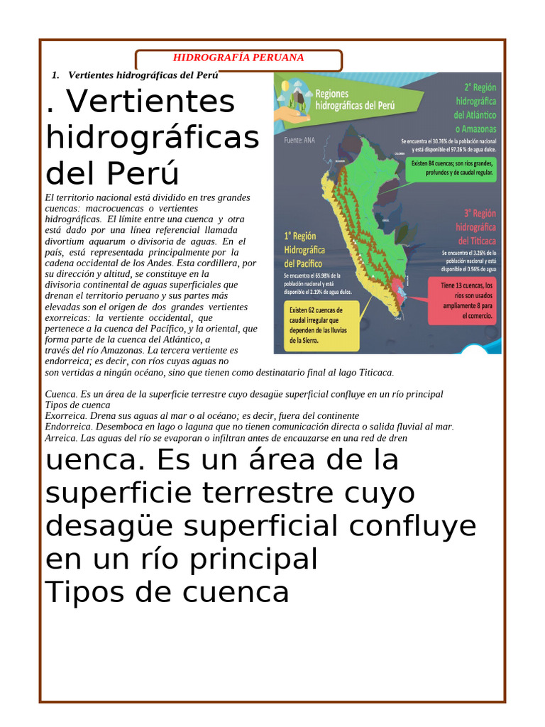 Vertientes Hidrográficas del Perú | PDF | Cuenca de drenaje | Río