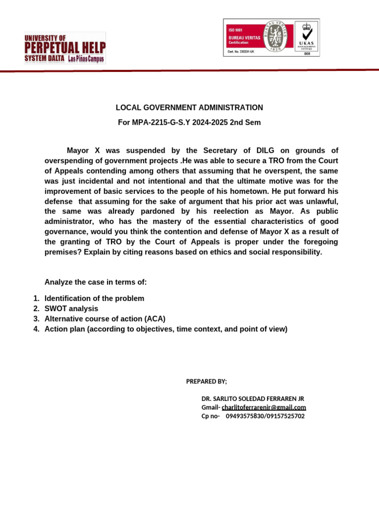 CASE STUDY NO. 3 MPA 2215 G Local Government Administration | PDF