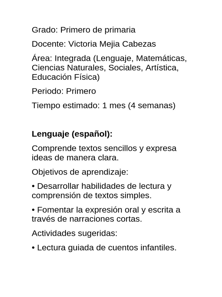 Plan de Clase Primero | PDF | Aprendizaje | Cognición