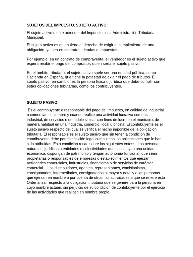 Sujetos del Impuesto: Activos y Pasivos | PDF | Impuestos | Pagos