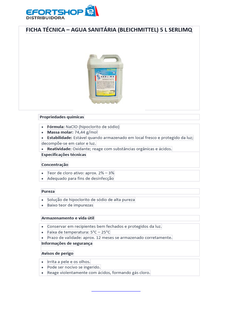Composição e Uso da Água Sanitária | PDF