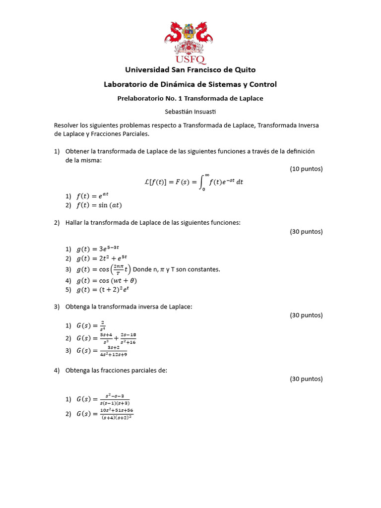 Prelaboratorio 1 Transformada de Laplace | PDF