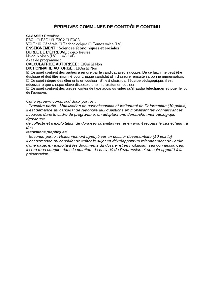 Épreuves E3C en SES : Financement des entreprises | PDF | Informations ...