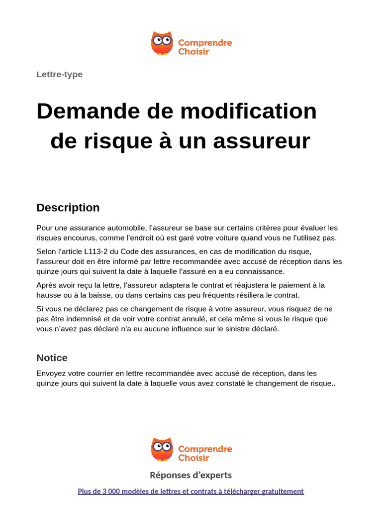 Demande de modification d'assurance auto | PDF
