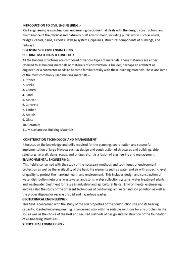 Overview of Civil Engineering Fields | PDF | Civil Engineering ...