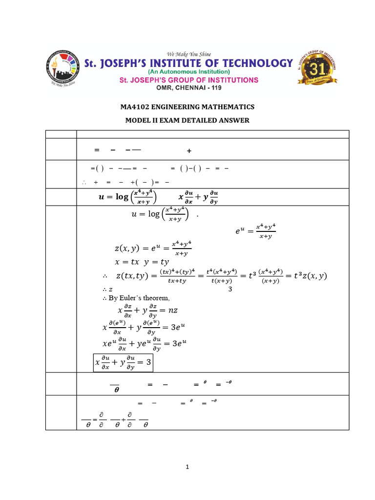 Engineering Mathematics Exam Solutions | PDF | Subtraction ...