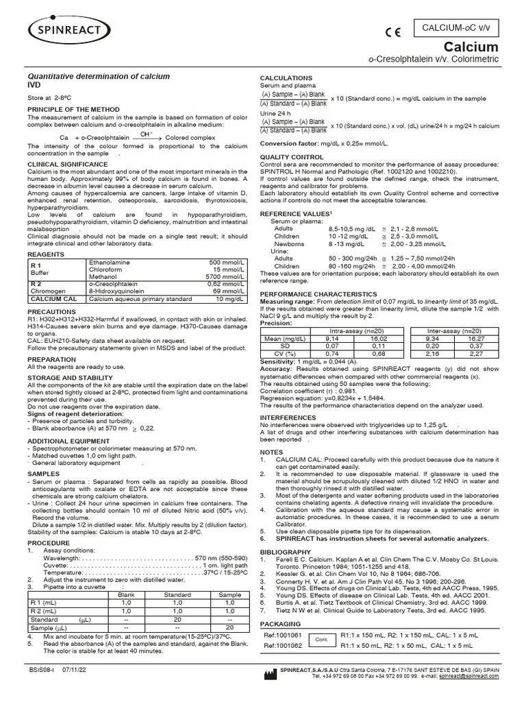 Colorimetric Calcium Measurement Method | PDF