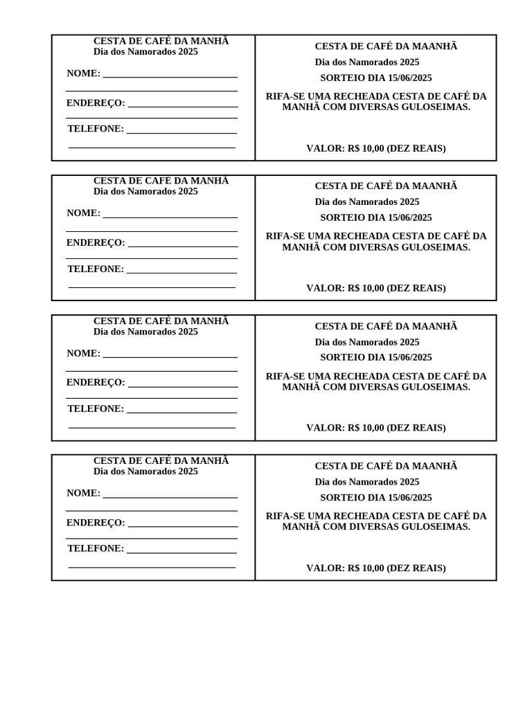 Rifa Cesta de Café da Manhã 2025 | PDF