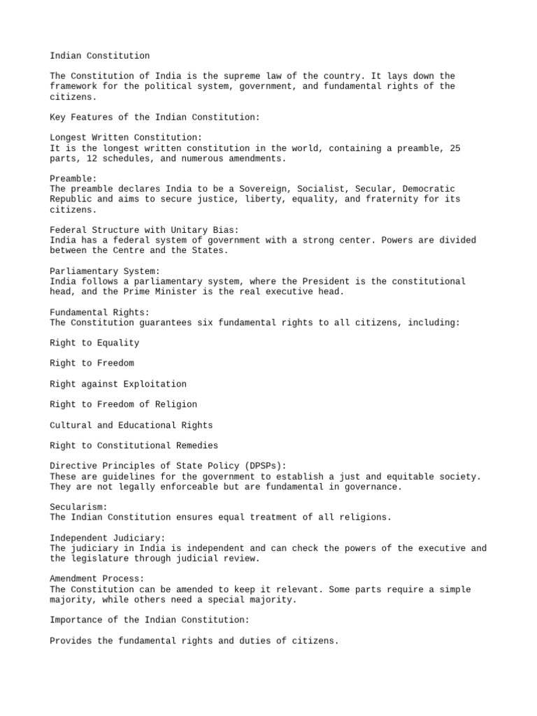 Overview of the Indian Constitution | PDF