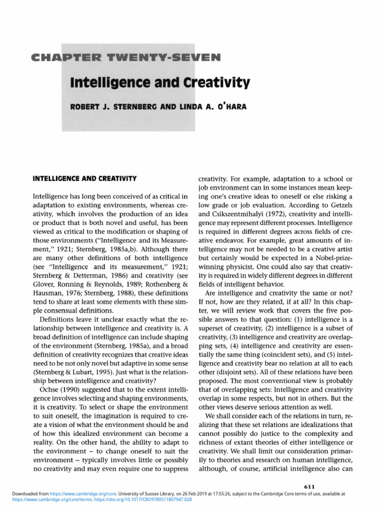 Intelligence and Creativity Correlation | PDF | Creativity ...