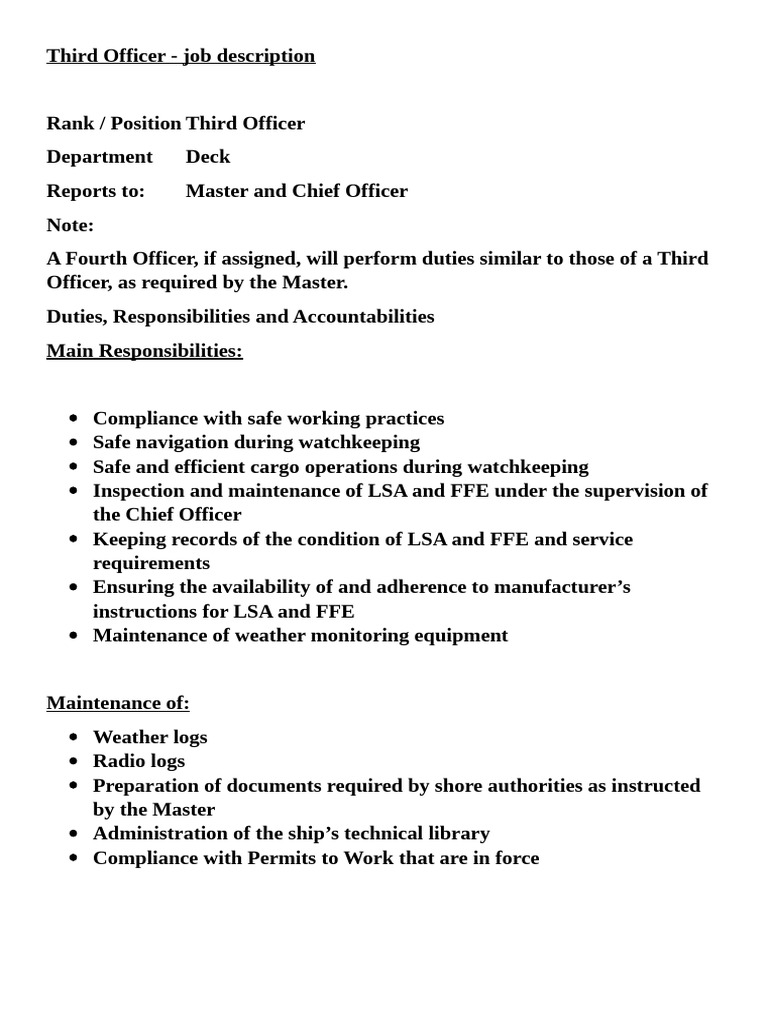 Third Officer Duties and Responsibilities | PDF