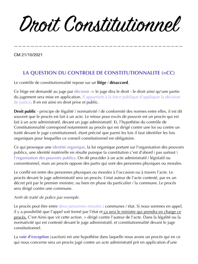 Contrôle de constitutionnalité en droit français | PDF | Loi | Constitution