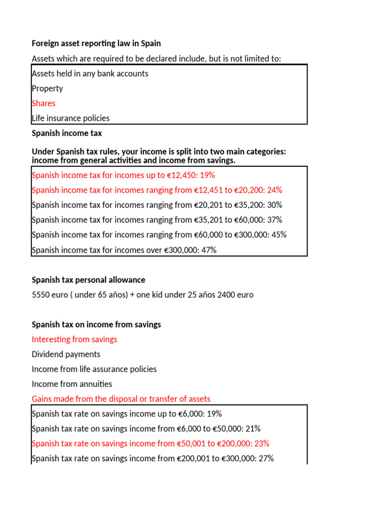 Spanish Income Tax Overview 2024 | PDF