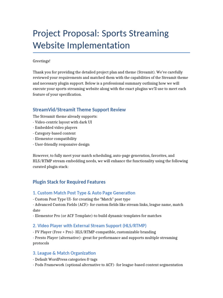 Sports Streaming Website Proposal WRexim | PDF | Streaming Media | Word ...