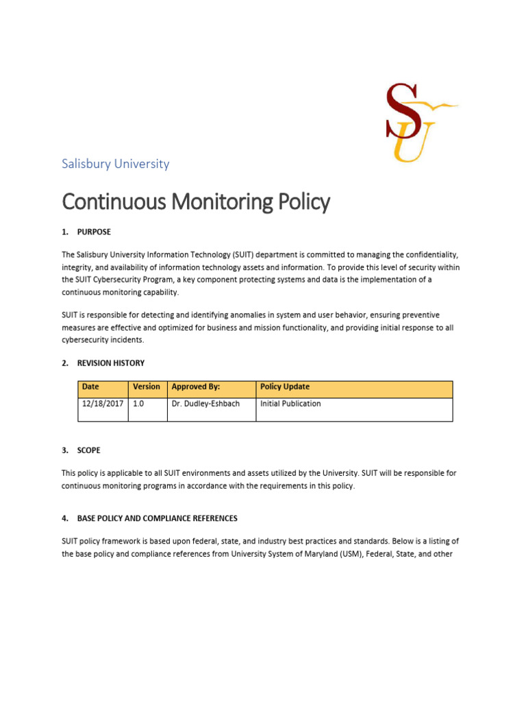 Salisbury University Continuous Monitoring Policy | PDF | Computer ...