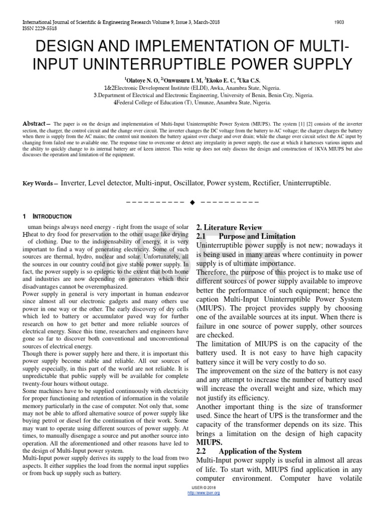 Multi-Input Uninterruptible Power Supply Design | PDF | Rectifier ...