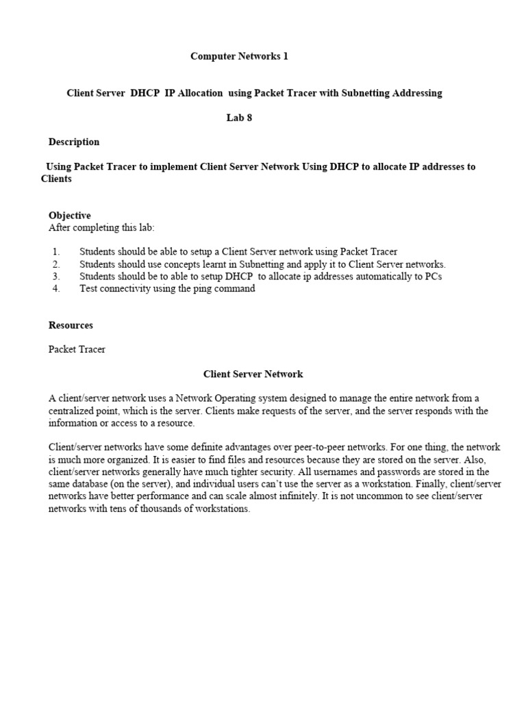 Client-Server DHCP Setup Lab Guide | PDF | Ip Address | Computer Network
