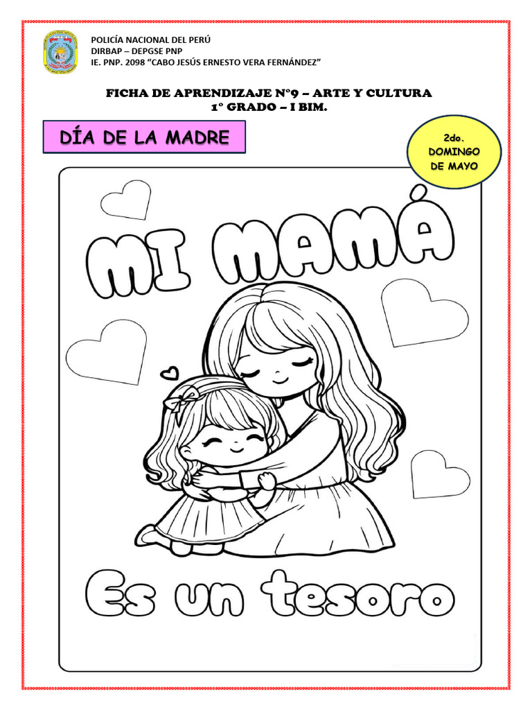 Ficha de Aprendizaje 09 - I Bim - Arte y Cultura - Dia de La Madre para ...