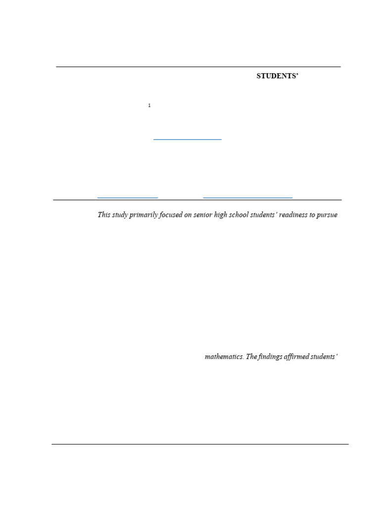 Senior High School Elective Mathematics Students' Readiness To Pursue ...