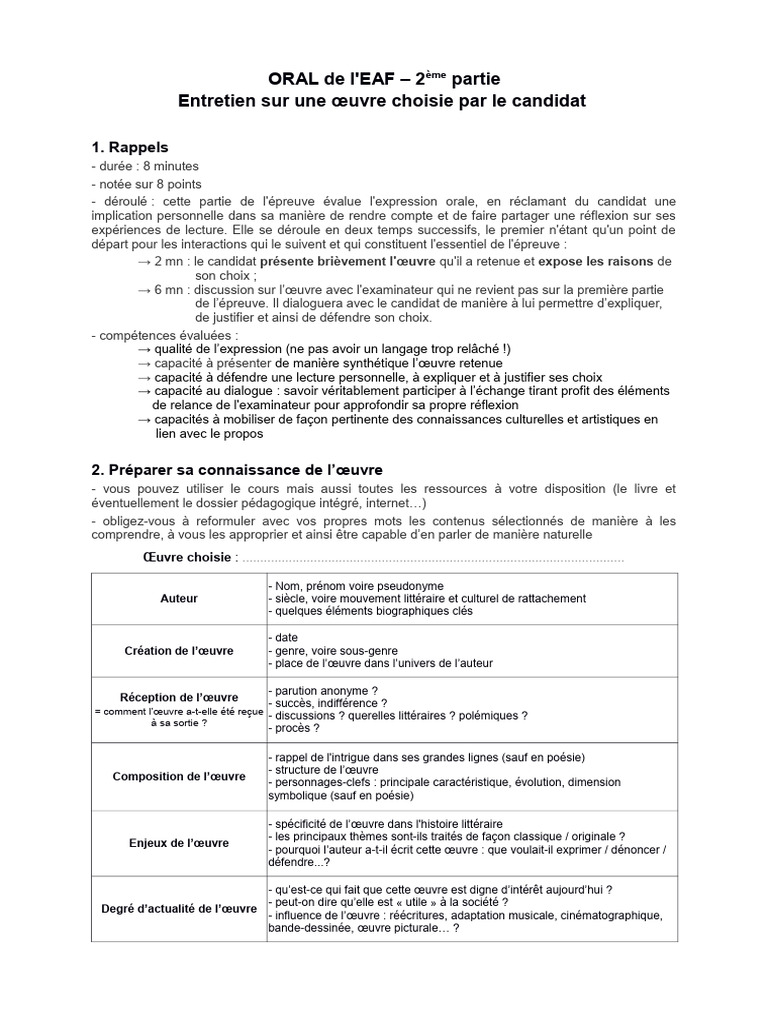 Oral EAF : Guide de préparation | PDF