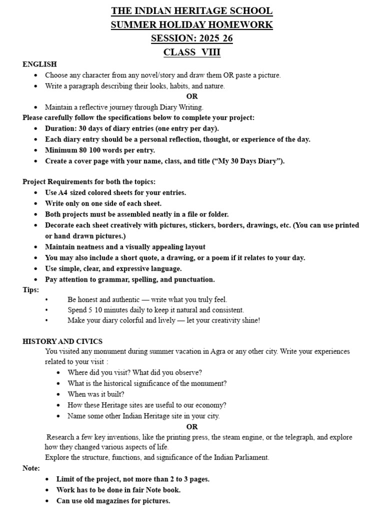 Class 8 Summer Homework 2025-26 | PDF | Area