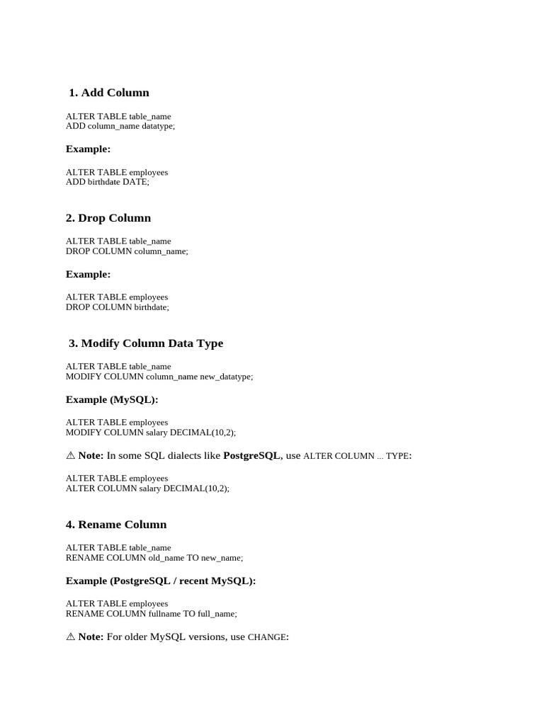 SQL Column Management and Pattern Matching | PDF