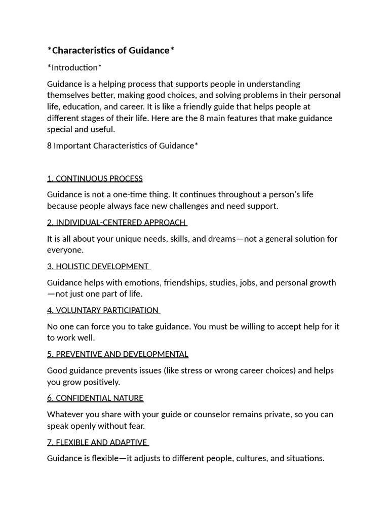 Key Characteristics and Principles of Guidance | PDF | Psychology ...