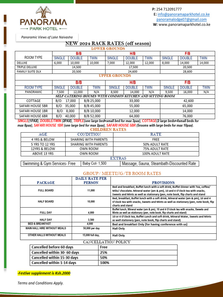 Lake Naivasha 2024 Rack Rates | PDF | Lunch | Meal