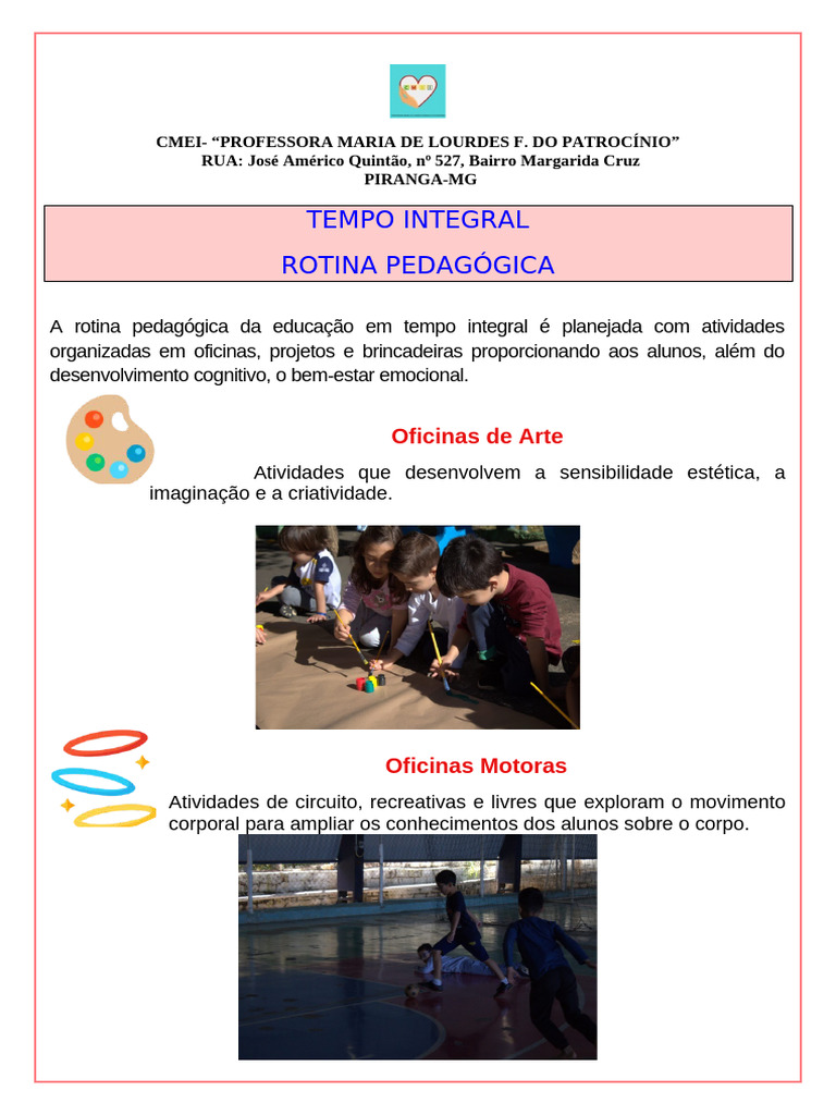 Rotina Pedagógica em Tempo Integral | PDF | Pedagogia | Emoções
