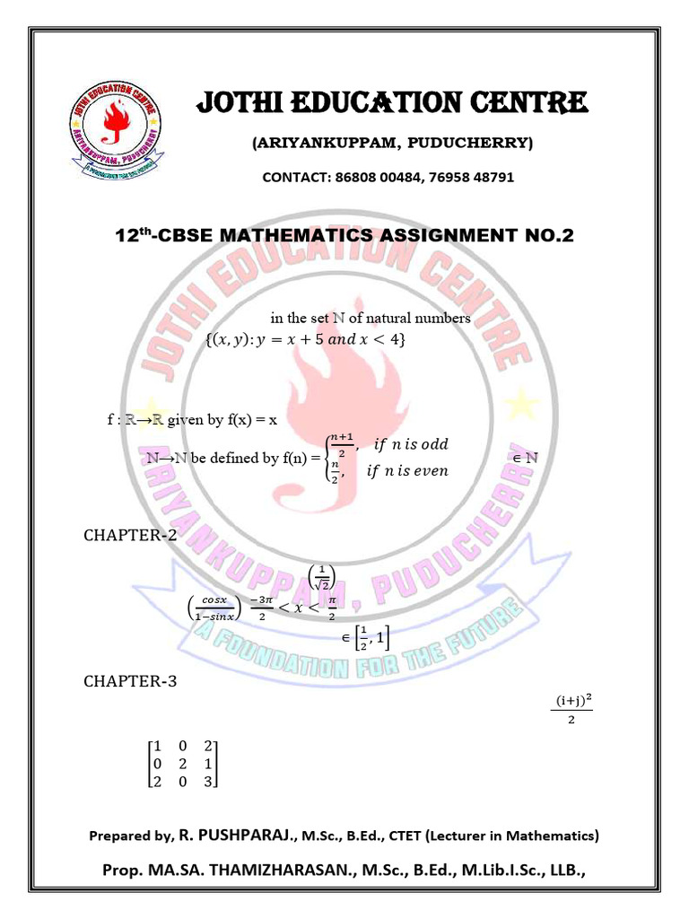 12th CBSE Mathematics Assignment No. 2 | PDF | Numbers