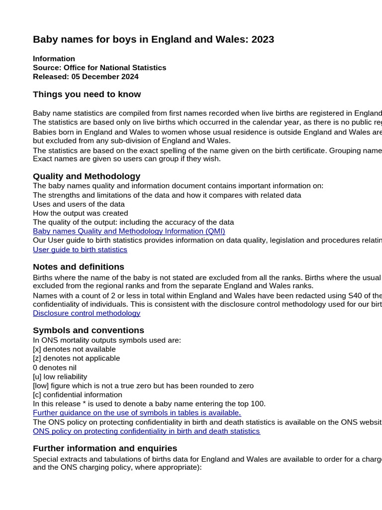 Boys Names 2023 | PDF | Official Statistics | Statistics