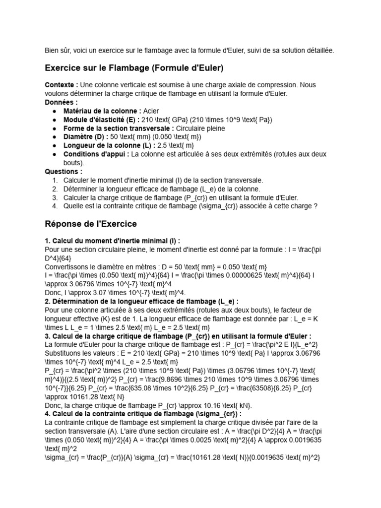 Formule d'Euler | PDF | Flambage | Mécanique du solide