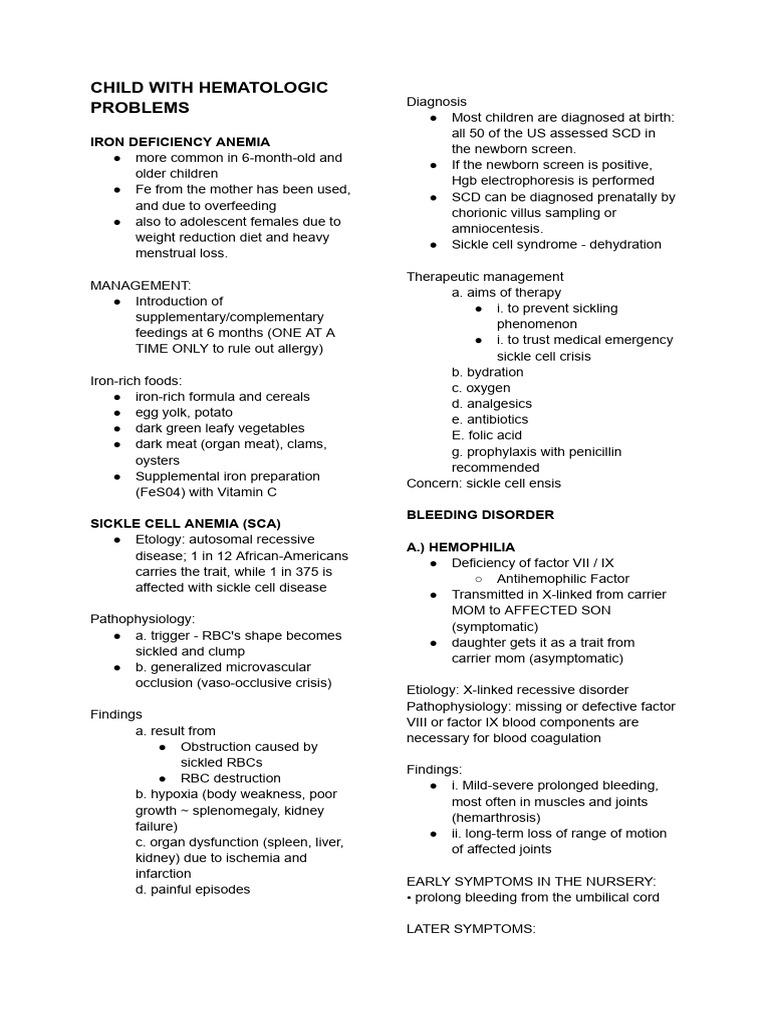 Pediatric Hematologic Disorders Overview | PDF | Scoliosis | Leukemia