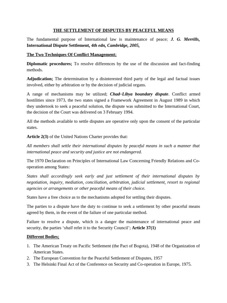 Peaceful International Dispute Resolution | PDF | Arbitration ...