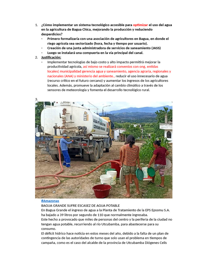 Optimización del Agua en Agricultura de Bagua | PDF
