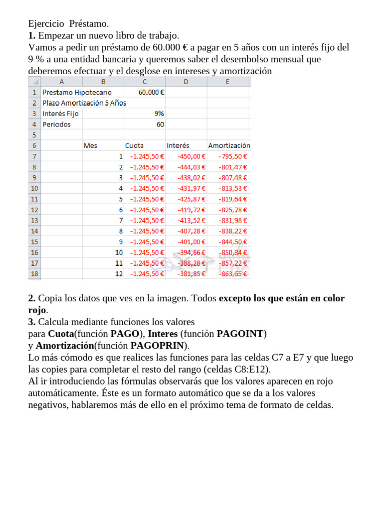 Cálculo de Préstamo en Excel | PDF