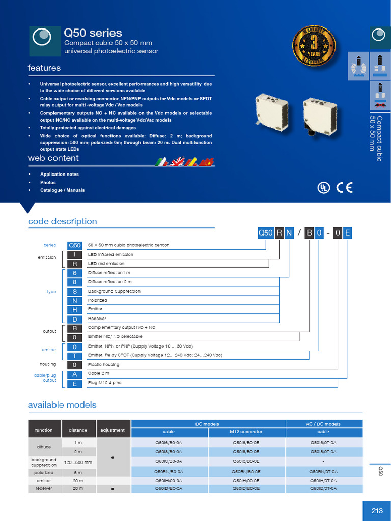 Q50 Series 50x50mm Photoelectric Sensors | PDF | Bipolar Junction ...