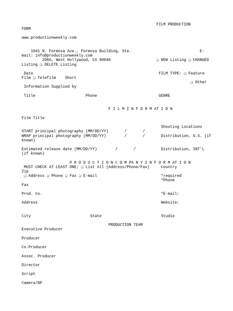 Film Production Information Form | PDF | Chess Openings | Chess