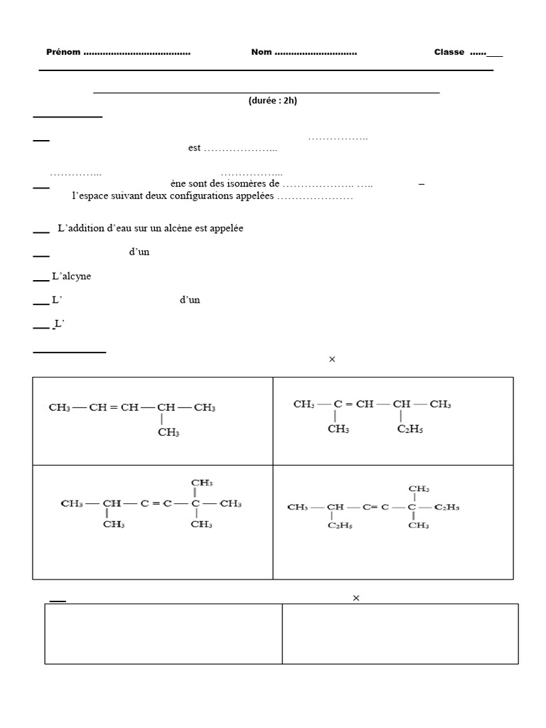 Devoir de Sciences Physiques 1L2 2024-2025 | PDF | Alcène | Alcane