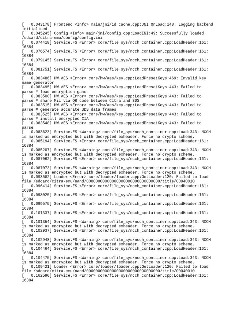 Citra Emulator Error Log Analysis | PDF | Encryption | Computer Engineering
