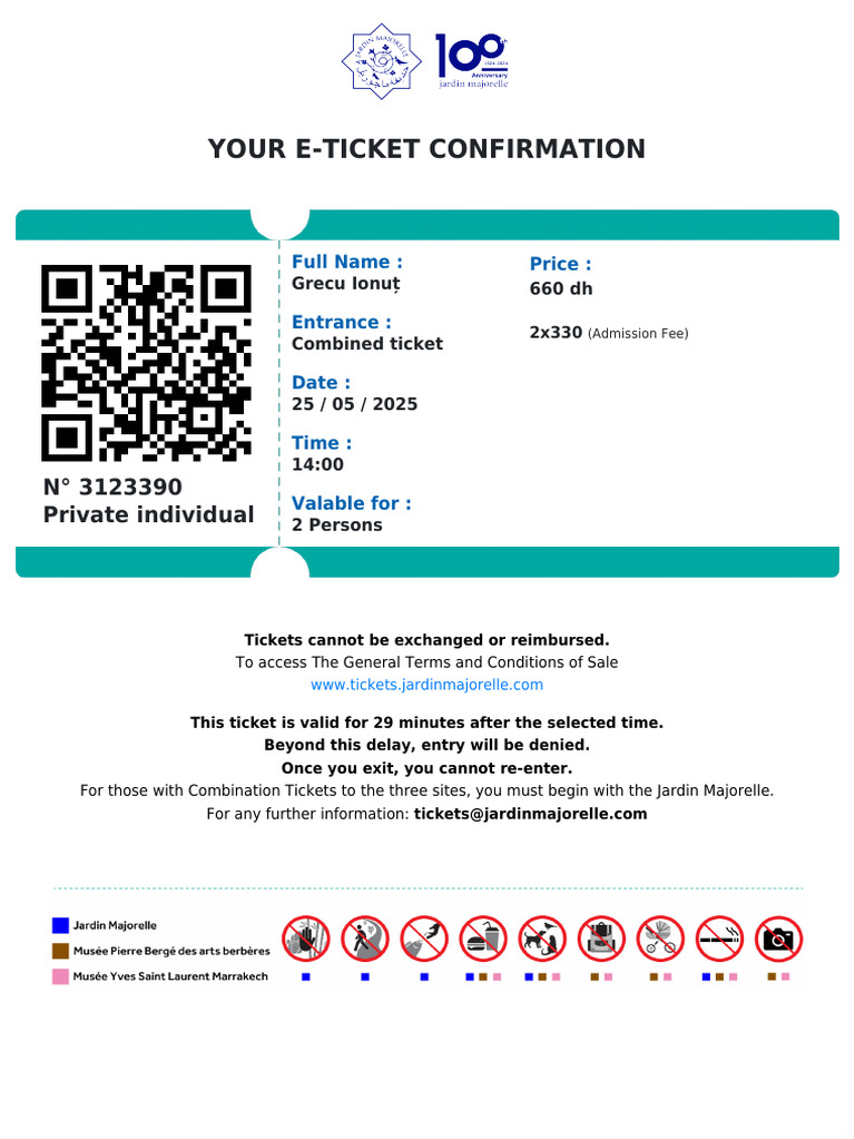 Jardin Majorelle Combine Ticket | PDF