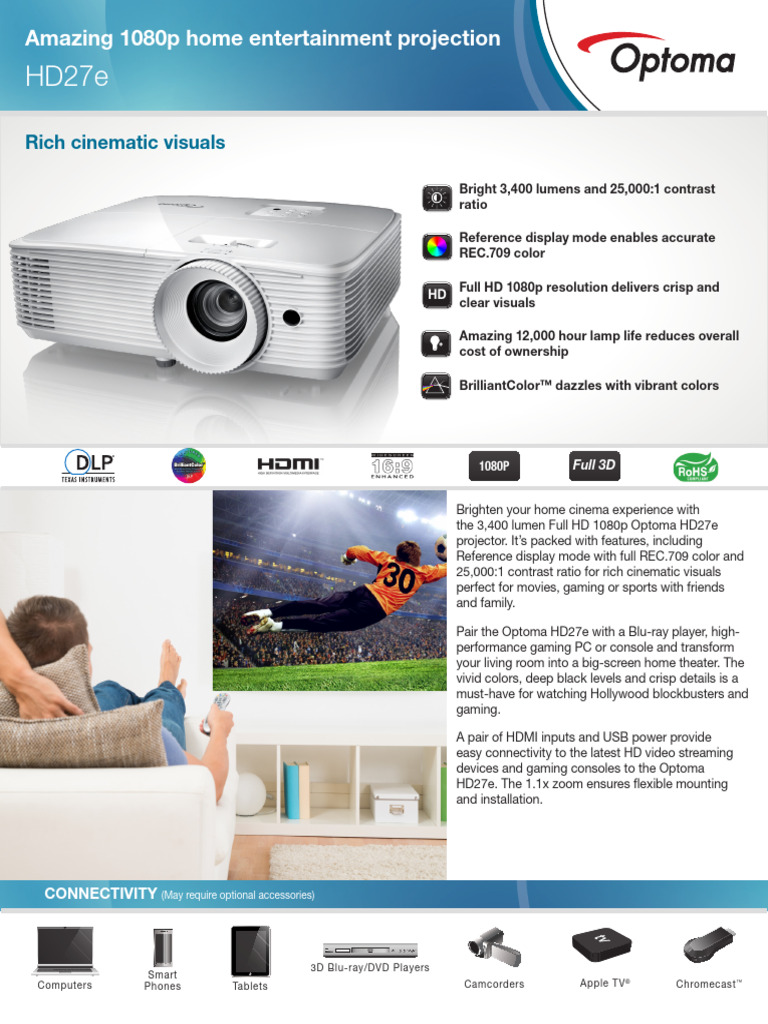 Projector - Spec - 10436 - Optoma H27e | PDF | Hdmi | Electronic ...