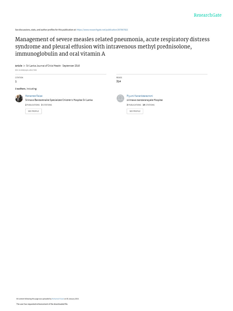 Management of Severe Measles Related Pneumonia Acu | PDF | Pneumonia ...