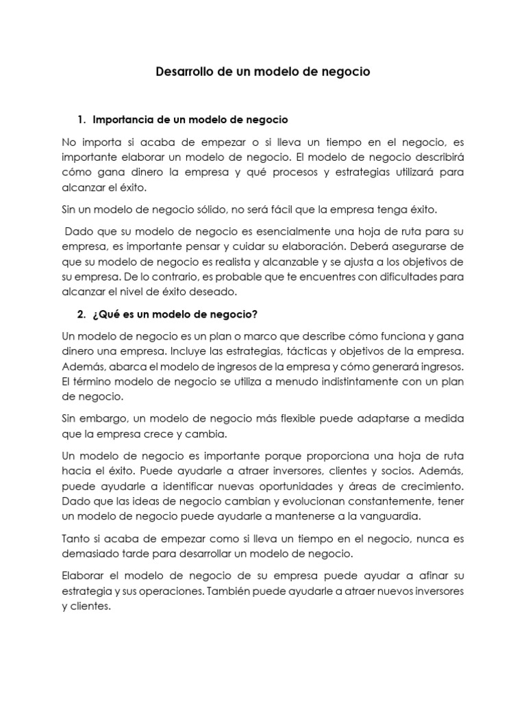 Desarrollo de Un Modelo de Negocio | PDF | Modelo de negocio | Marketing