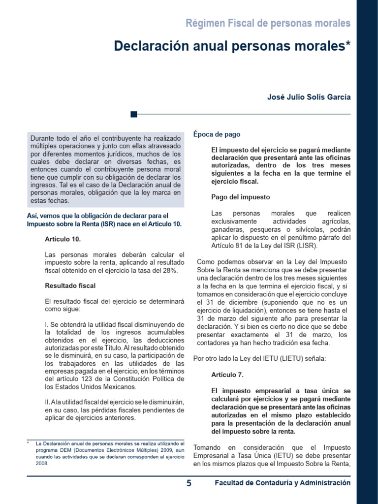 Declaración Anual para Personas Morales | PDF | Impuesto sobre la renta ...