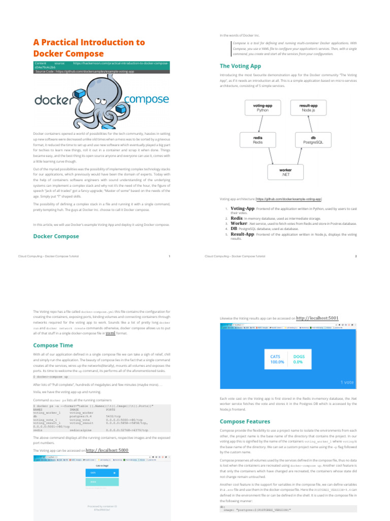 Docker Compose: Deploying the Voting App | PDF | Databases | Computer ...